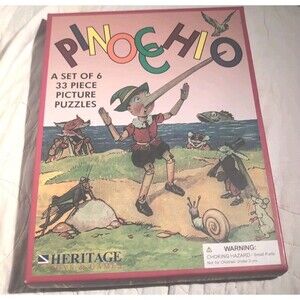 Vintage Pinocchio 6 Picture Puzzles Original Box 1940 Story Jigsaw , NEVER USED